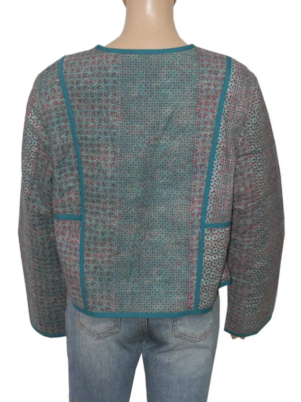 Peruvian Connection Anya Reversible Jacket Block Print Floral Zip L